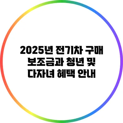 2025년 전기차 구매 보조금과 청년 및 다자녀 혜택 안내