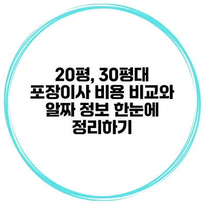 20평, 30평대 포장이사 비용 비교와 알짜 정보 한눈에 정리하기